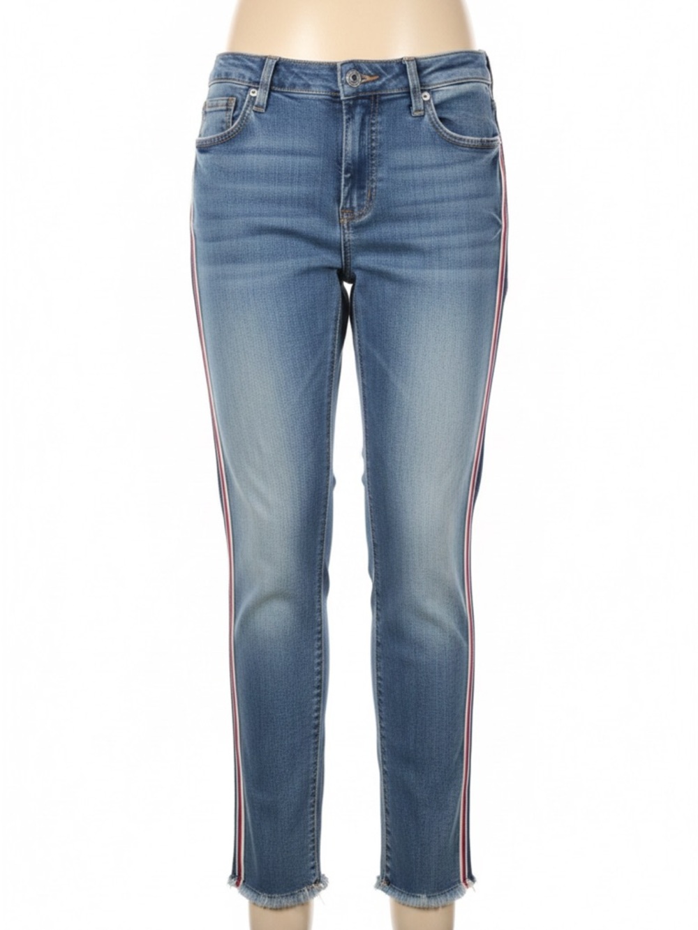 Miss Me Light Wash Skinny Jeans with Red, White, Blue Side Stripes
